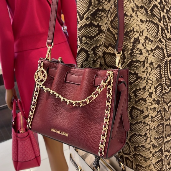 Michael Kors Women's Mina Small Belted Chain Crossbody Shoulder Bags Dark Cherry - Picture 1 of 16